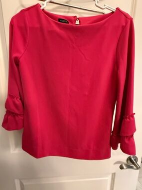 Talbots Hot Pink Ruffle-Sleeve Tie-Back Blouse